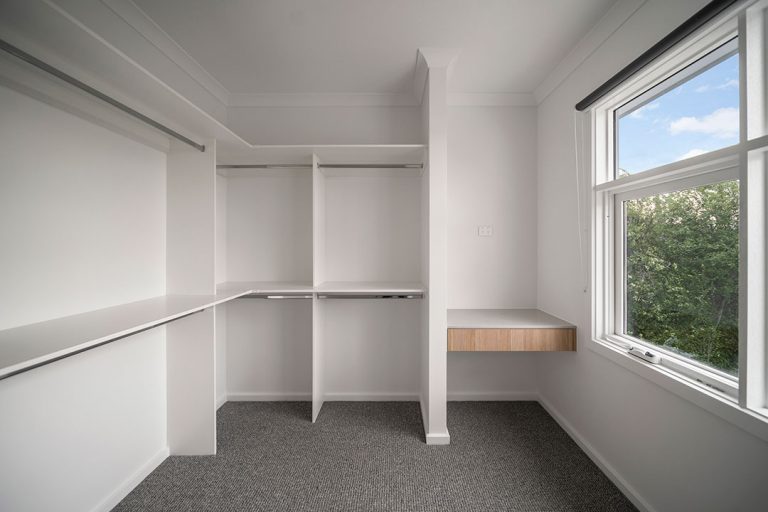 Seaford Road, Seaford: a empty white room with shelves and a window